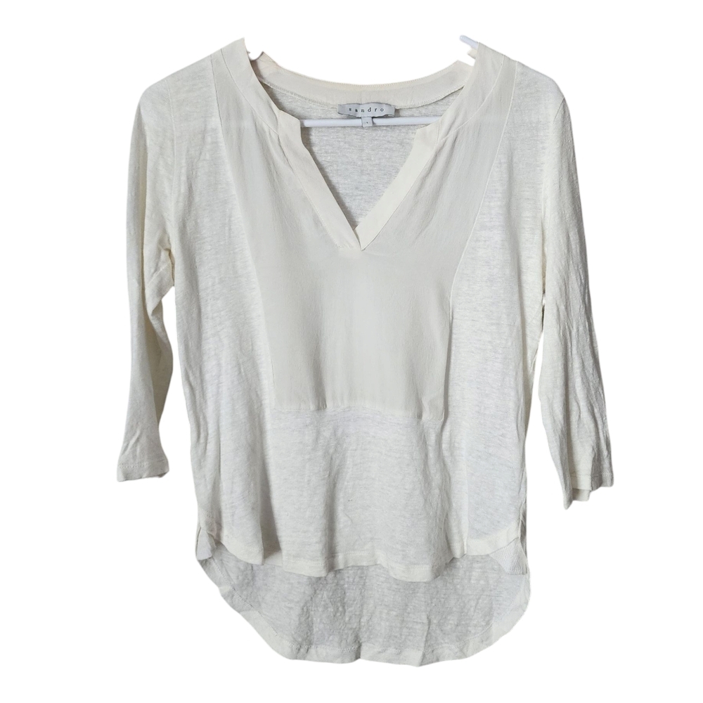 SANDRO linen silk semi sheer summer‎ blouse resortwear top if off white size 1